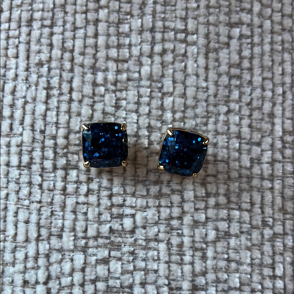 Kate Spade Blue Glitter Square Stud Earrings